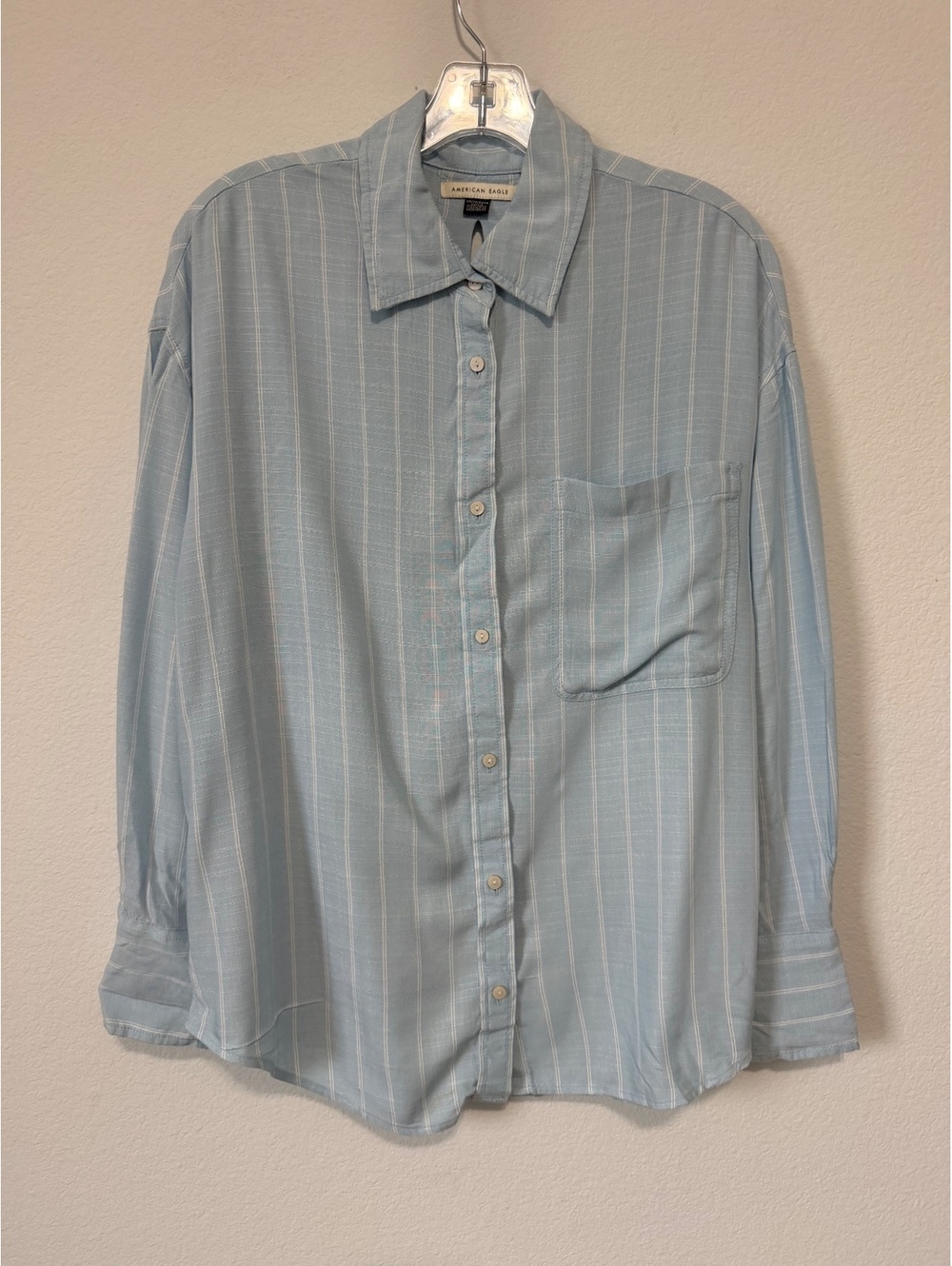 American Eagle Blue/White Striped Cutout Split/Tie Back Relaxed Shirt Size XS